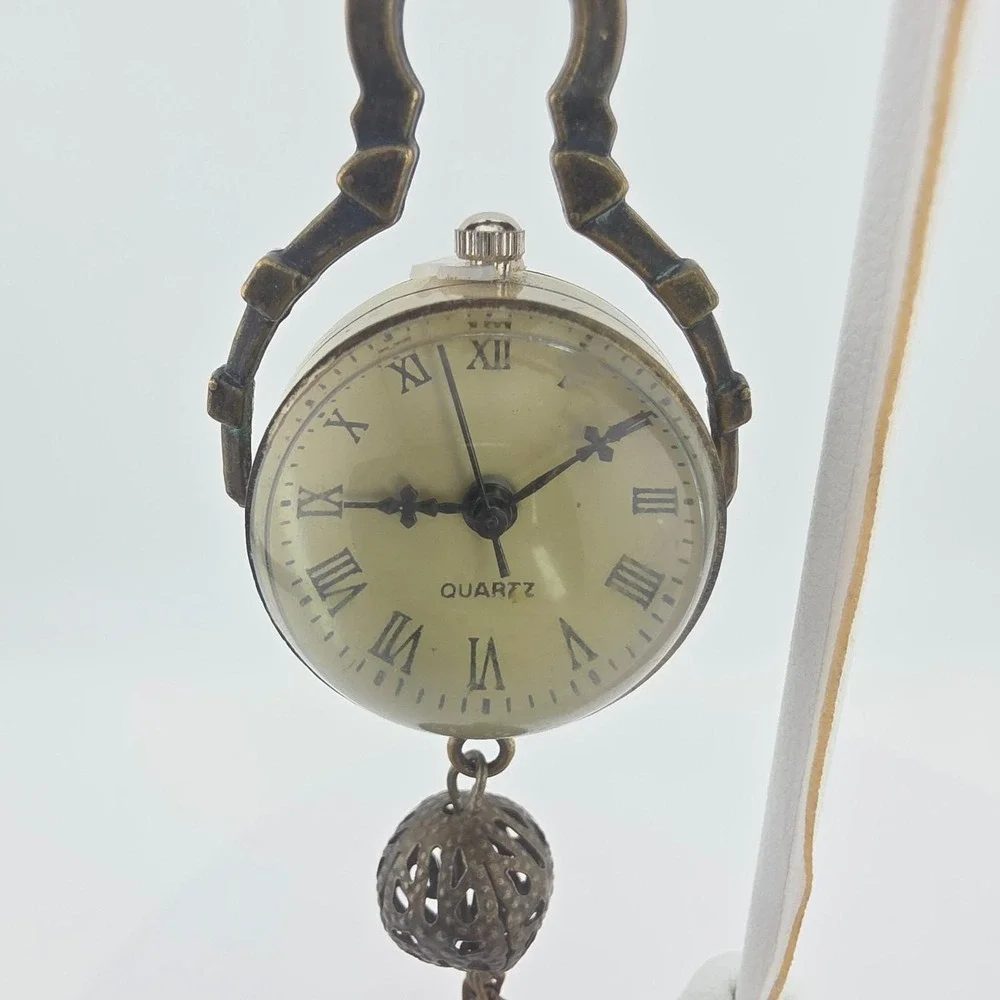 Vintage Pocket Watch Tassle Pendent Filligree Cage Sphere Bronze 4